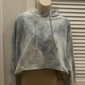 Women's Semi Cropped Blue Tie-Dye Hoodie